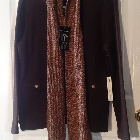 New SUSAN BRISTOL 100% Wool Brown Front Zip Jacket with a Detachable Scarf - Picture 3 of 5